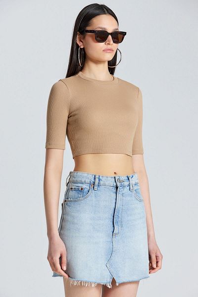 World Fashion Trends 2556 Κοντομάνικο Μπεζ Crop
