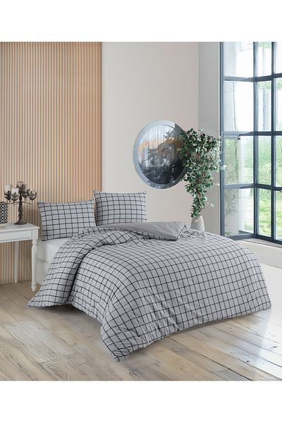 uykulife home collection Uykulife Gray Black Checked Single Person Elastic Bedsheet Bedding Set