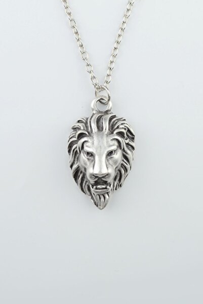 Bu Farklı Aslan Kafası Kolye Düz Ezme Zincir Gümüş Kaplama Güç ve Asalet Sembolü