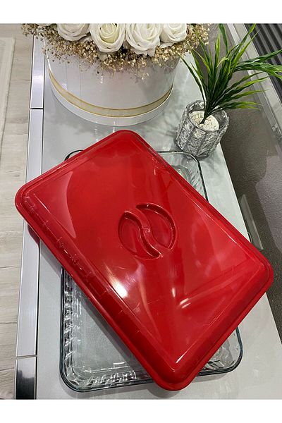 Doğuş 2 Pcs Plastic Rectangular Pyrex Cover Red