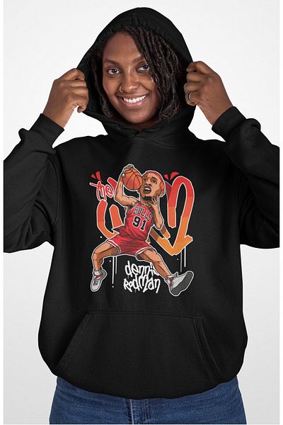 Fuddy Moda Unisex Dennis Rodman Printed Hooded Sweatshirt, Oversize Basketball Themed Hoodie