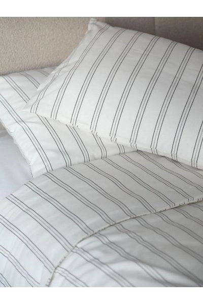 uykulife home collection Uykulife Pinstripe Double Fitted Sheet Duvet Cover Set