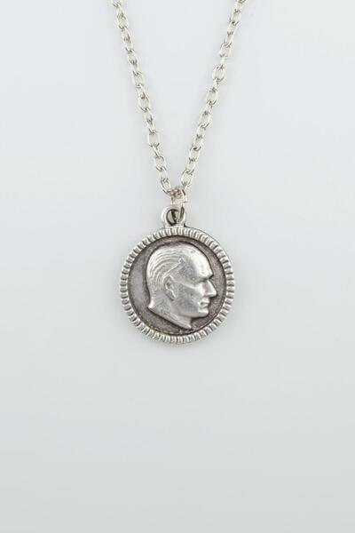 Bu Farklı Atatürk Madalyon Gümüş Kaplama Düz Zincir Kolye