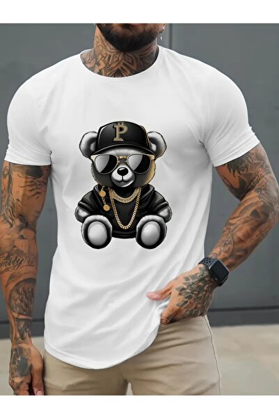 LAND MODA Ανδρικό μπλουζάκι, Bear with Sunglasses Printed κοντομάνικο μπλουζά...