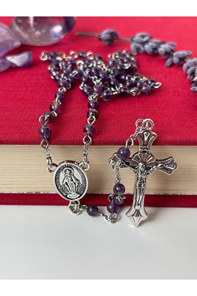 Yada Unique 4mm Ametist Doğal Taş Katolik Hristiyan Rosary Tesbih