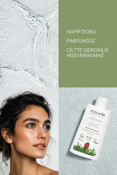 ECOLATIER Micellar Su Hassas Ciltler İçin Makyaj Temizleyici Nemlendirici Yüz Temizleyici Organik Aloe Vera