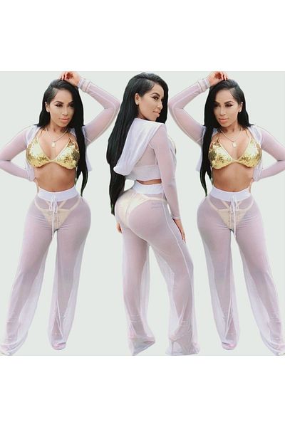Rosy Live in style Silver Zippered Black Hooded Long Sleeve Crop and Pantalon Set
