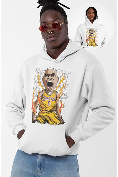 Fuddy Moda Unisex Russell Westbrook Printed Hooded Sweatshirt, Oversize Basketball Themed Hoodie