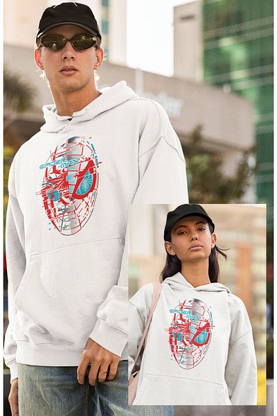 Fuddy Moda Unisex Spider Man Face Printed Hooded Sweatshirt, Oversize Spider Universe Themed Hoodie