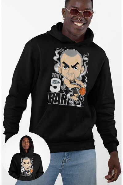 Fuddy Moda Unisex dukserica sa kapuljačom na temu košarke, Tony Parker, Overs...