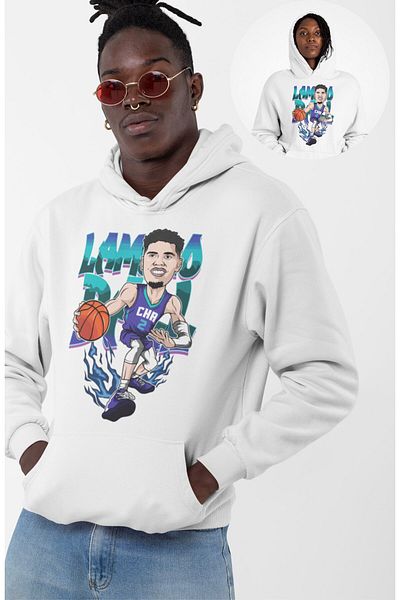 Fuddy Moda Unisex Lamelo Ball Printed Hooded Sweatshirt, Oversize Basketball Themed Hoodie
