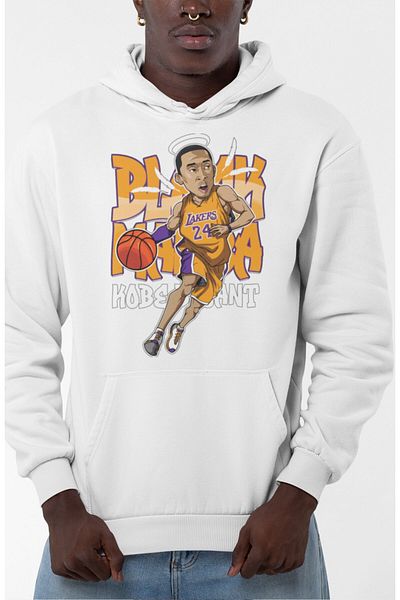 Fuddy Moda Unisex Angel Wings Kobe Black Mamba Printed Hooded Sweatshirt, Oversize Basketball Themed Hoodie