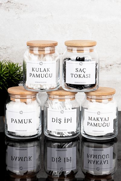 Dolkin Home Glass Cotton Set with Wooden Cover: Watering Appliance, Cotton Makeup Cotton, Ear Cotton, Dental Floss, Hairpin