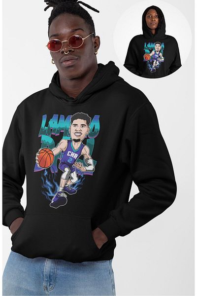 Fuddy Moda Unisex Lamelo Ball Printed Hooded Sweatshirt, Oversize Basketball Themed Hoodie
