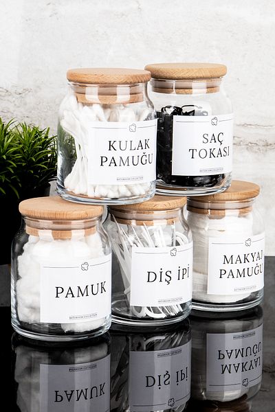 Dolkin Home Glass Cotton Set with Wooden Cover: Watering Appliance, Cotton Makeup Cotton, Ear Cotton, Dental Floss, Hairpin