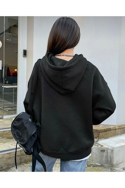 BLYDE LAYY Women's 3 Thread Black Better Printed Oversize Sweatshirt