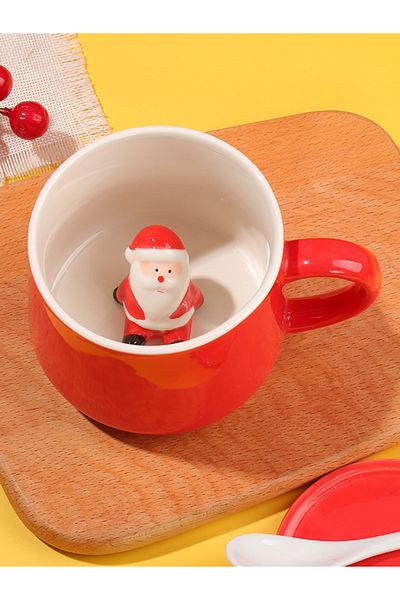 MUKKO HOME Red Porcelain Mug with 3D Santa Claus Figurine - 350ml |   Christmas Themed