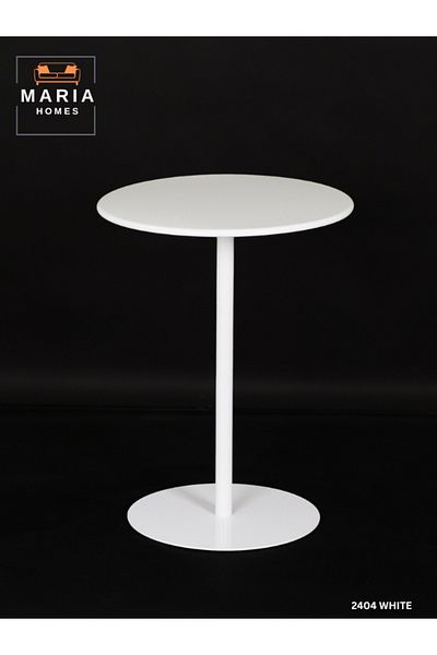 MARIA HOMES Modern White Round Side Table – Sturdy Metal Base, 48-63 cm