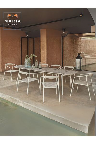 MARIA HOMES كرسي طعام خارجي عصري مصنوع من الحبل – إطار معدني متين، 55.5 × 63.5 × 77 سم