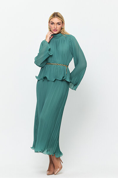 OQQA Skirt Blouse Double Pleated Chiffon Suit Hijab