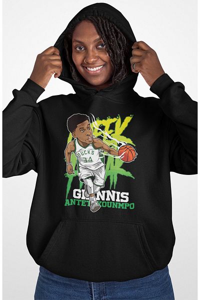 Fuddy Moda Unisex Greek Freak Yannis Adetokunbo Printed Hooded Sweatshirt, Oversize Basketball Themed Hoodie