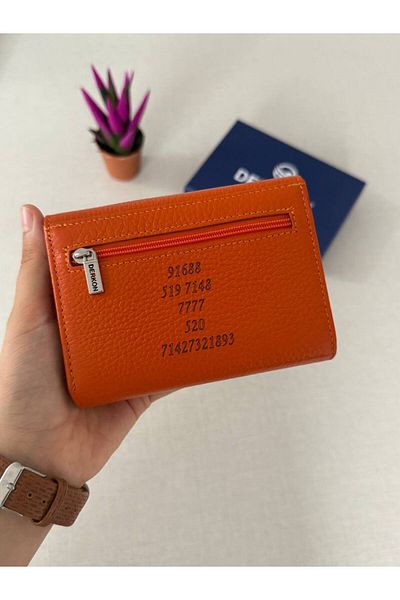 DERKON Flower of Life Printed Genuine Leather Orange Women's Wallet