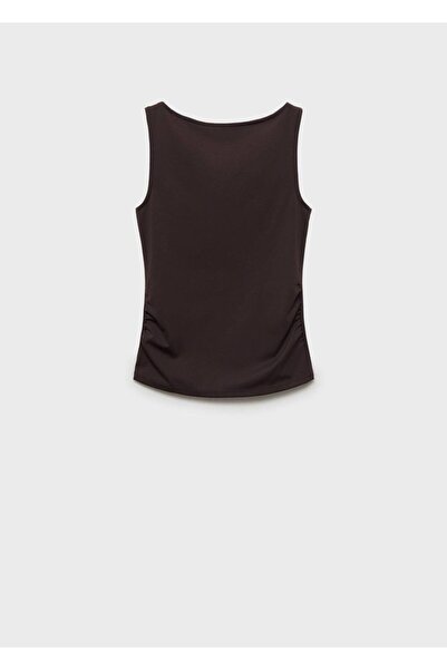 MANGO Woman Blouse with Smocked Boat Neck