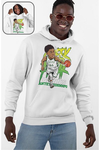 Fuddy Moda Unisex Greek Freak Yannis Adetokunbo Printed Hooded Sweatshirt, Oversize Basketball Themed Hoodie