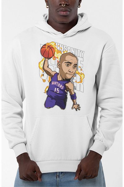 Fuddy Moda Unisex Vince Carter Printed Hooded Sweatshirt, Oversize Basketball Themed Hoodie