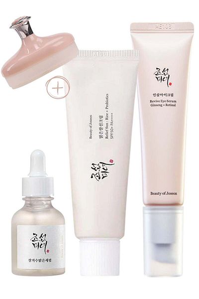 Beauty of Joseon مجموعة تجديد التوهج ومقشر الوجه - مصل العين، ومصل التوهج، وواقي الشمس البروبيوتيك SPF50+
