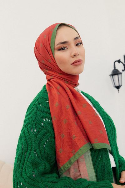 Silk Home Orange Green Olinda Shawl