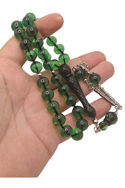 Han Ticarethane Бродирани молитвени мъниста от кехлибарен прах със зелен край