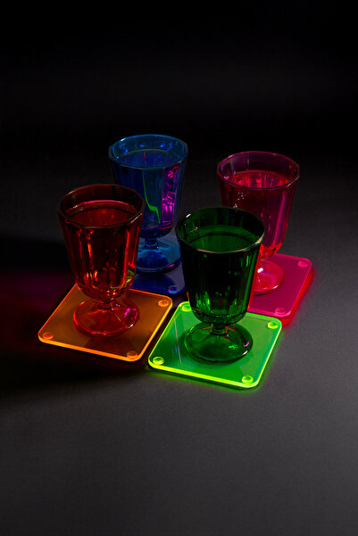 Queen Bee İstanbul طقم زجاج شبكي ملون مزخرف مكون من 4 قواعد أكواب