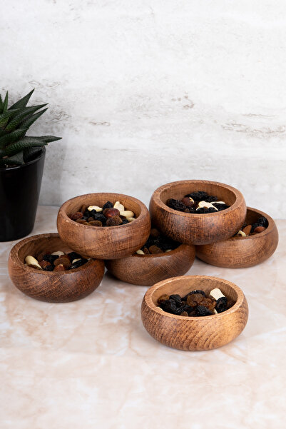 Dolkin Home Set of 6 Natural Wood Dark Color Wooden Snack Bowls