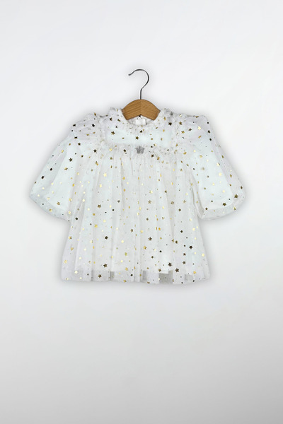 Globaby Parlak Yıldız Desenli Astarlı Tüllü Elbise