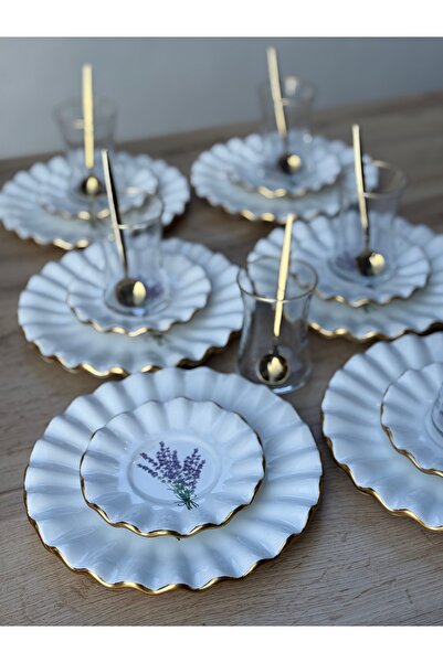 Hediye Köşkü Modern Lavanta 6 Kişilik 24 parça Pasta Tabaklı Çay Seti