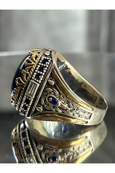 BİRİNCİHANE Oniks Taşlı Siyah Kenar İşlemeli Mineli Erkek Gümüş Yüzük