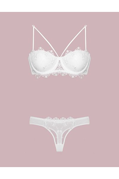 White Velvet Strapless Bra & Panty Set with Padding Bust N0.2W.V8.1.T