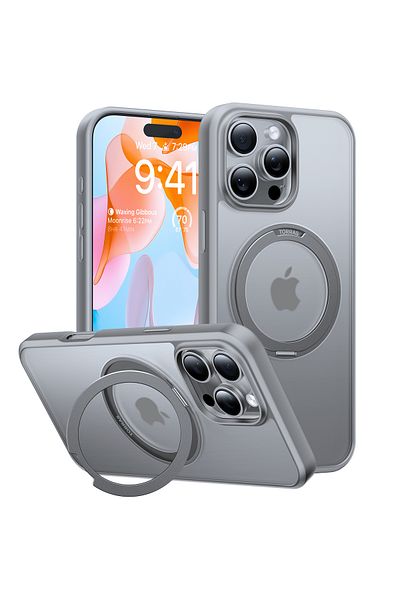 TORRAS 360° Rotatable MagSafe Case for iPhone 16 Pro Max: Stand, Ring Holder, Military-Grade, Gray