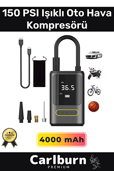 Carlburn Premium Kablosuz Oto Araç Mini 4000mAh Powerbank 150 PSI Işıklı Aydı...