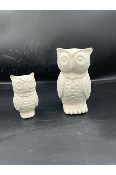 TTSERAMİK 2’li Boyamaya Uygun Çini Bisküvi Baykuş Biblo Seti – El Yapımı & De...