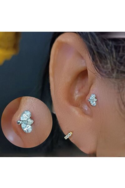Arescollection 1 adet G23 TİTANİUM ( titanyum) zirkon taşlı tragus kıkırdak  conch flat  helix lobe uyumlu piercing