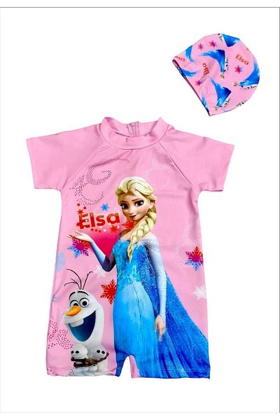 Arya Nisa Kids Girls Frozen Printed Bonnet Jumpsuit Swimsuit Suit