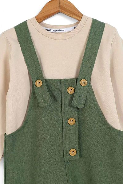 Egelite Boy 3-4-5-6-7 Years Old Linen Salopet Jumpsuit and Underwear Badasi
