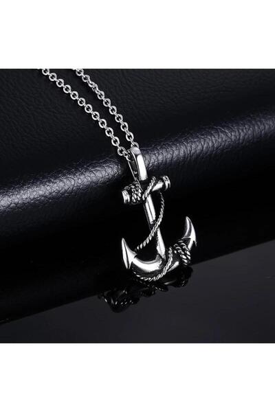 Bozhi Denizci Kolye Hediye, Işıltılı Kaptan Stili: Gümüş Paslanmaz Çelik Çapa Kolye - Özel Hediye