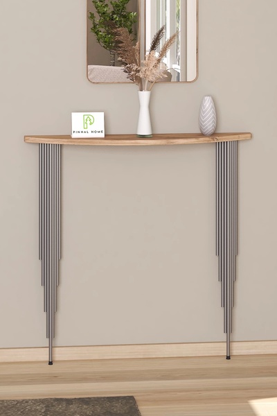 Pinhal Home Dresuar Petek Üstü Raf Yarım Ay Atlantik Çam Gümüş Ayak 80*18cm (...