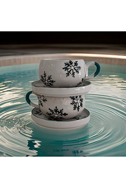 Çiporcal مجموعة أكواب بيرين جرين ندفة الثلج مكونة من طبقين مصنوعة يدويًا