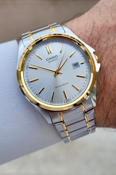 Casio Marka Çelik Kordon Sarı Gri Renk Takvimli Erkek Kol Saati