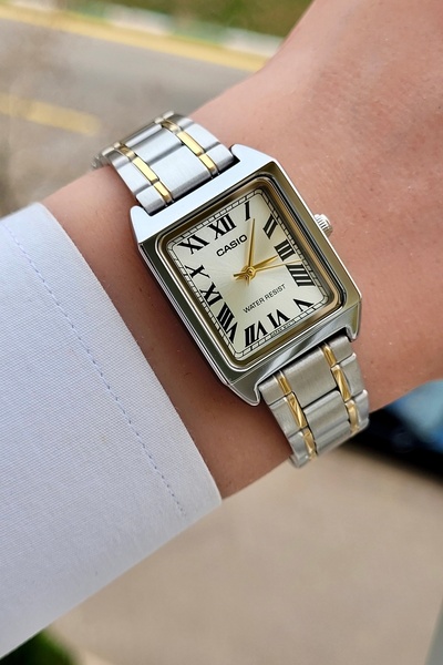 Casio Çelik Kordon Sarı Gri Renk Dikdörtgen Kasa Kadın Kol Saati