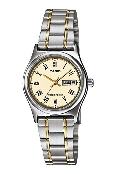 Casio Marka Full Çelik Kasa, Kordon Sarı Gümüş Renk, Takvimli, Lüx Kadın Kol ...